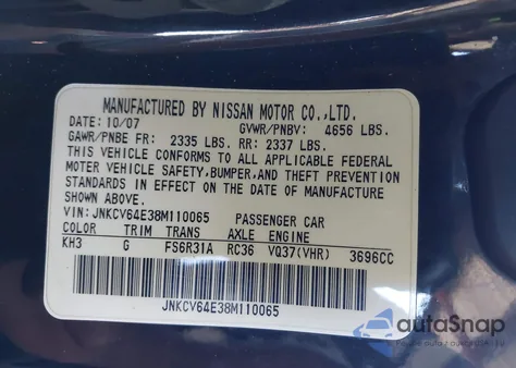 2008 Infiniti G37 Sport from USA, damaged, VIN JNKCV64E38M110065